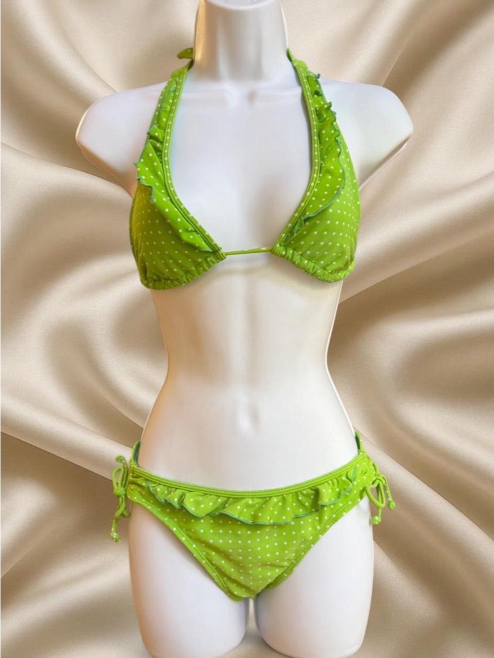 Green Polka Dot Ruffle Bikini Set - Women's Swim